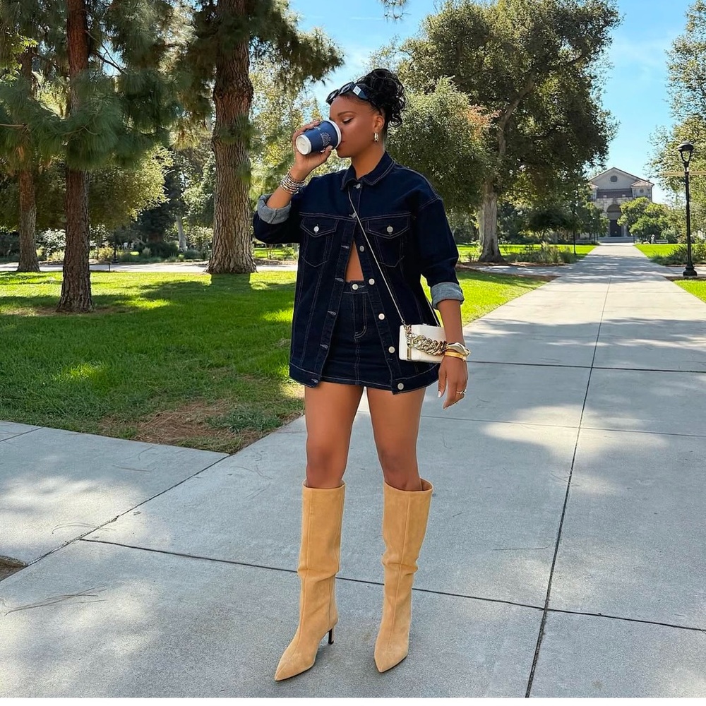 Chic Denim Jacket and Skirt Set